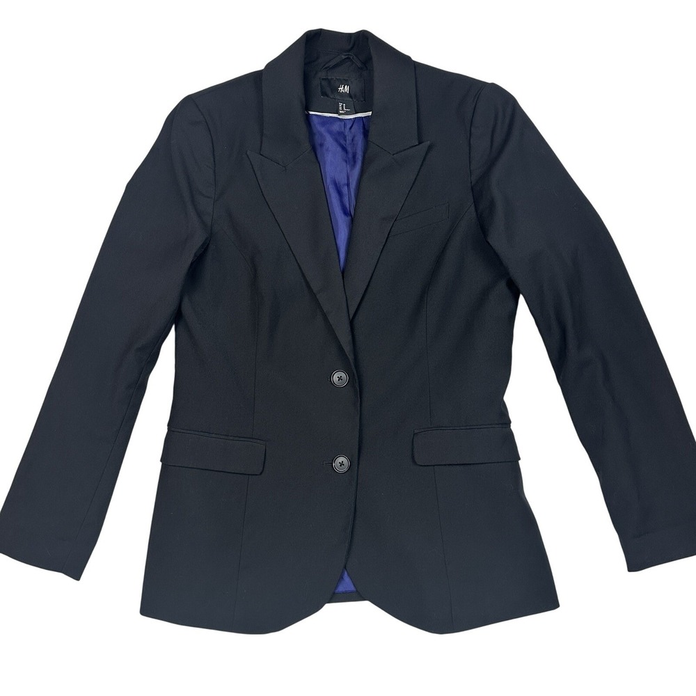 H&M Button  Front Long Sleeve Black Blazer‎ Suit Jacket Women's Size 12